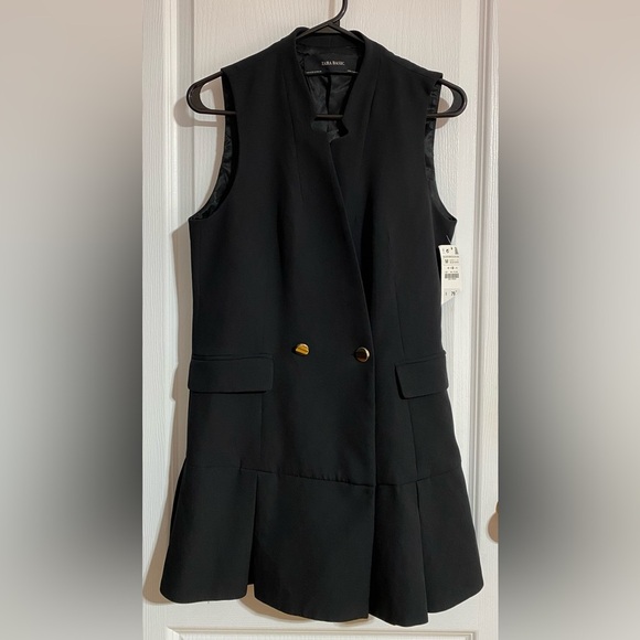 NWT Zara Mini V Neck Buttoned Pockets Sleeveless Preppy Vest Dress Size Medium - Picture 4 of 16